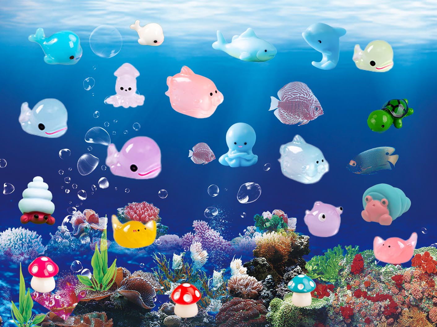 Mini Ocean Resin Animals, Aquarium Ornaments Decorations, Tiny Miniature Sea Animals Marine Miniature Animals for DIY Fish Tank/Easter Eggs/Christmas