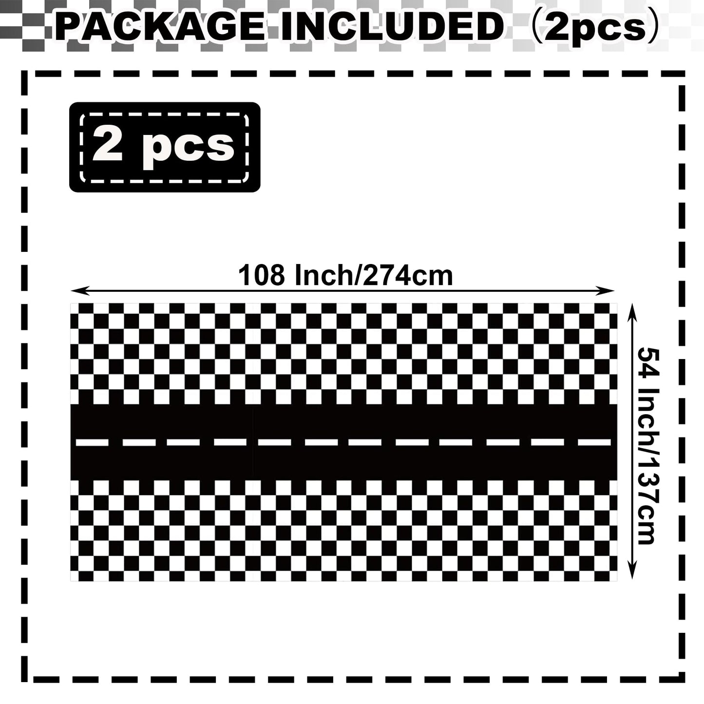 YWQIPABA Race Car Plastic Tablecloths Party Supplies,2Pcs 54 x 108 Inch Racing Checkered Flag Tablecovers for Kids Boys Two Fast Birthday,Race Car