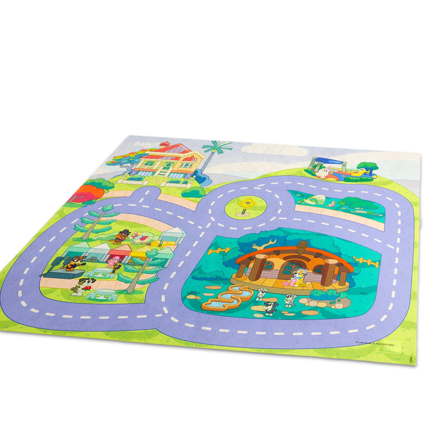 Bluey Play Mat with Vehicle Set for Kids - Bundle with 2 Playmats, 2 Vehicles, Stickers & Castle Door Hanger | Bluey Play Sets for Girls & Boys, Ages