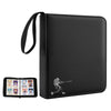 QULUXAO PU Leather Baseball Card Binder 4 Pocket,Holds 400 Cards Double Sided Black Card Binder,50 Removable Sleeves Baseball Cards Binder,3 Ring