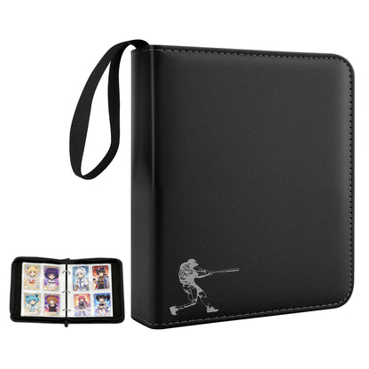 QULUXAO PU Leather Baseball Card Binder 4 Pocket,Holds 400 Cards Double Sided Black Card Binder,50 Removable Sleeves Baseball Cards Binder,3 Ring