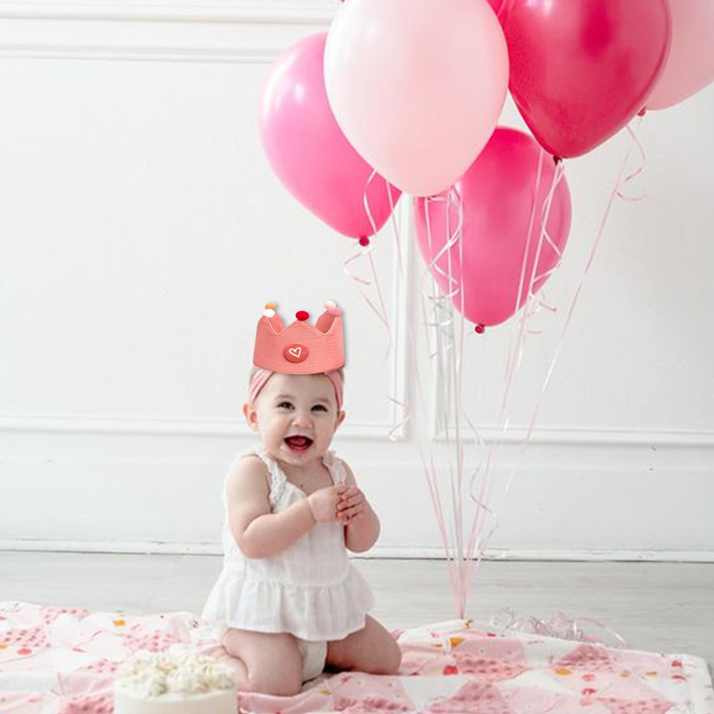 Sherkarmiu Cute Pink Girls Crown Hat with 1-10 Number Badges - Soft Fabric Tiara for Birthday Party Hat Dress Up, Princess Photo Prop