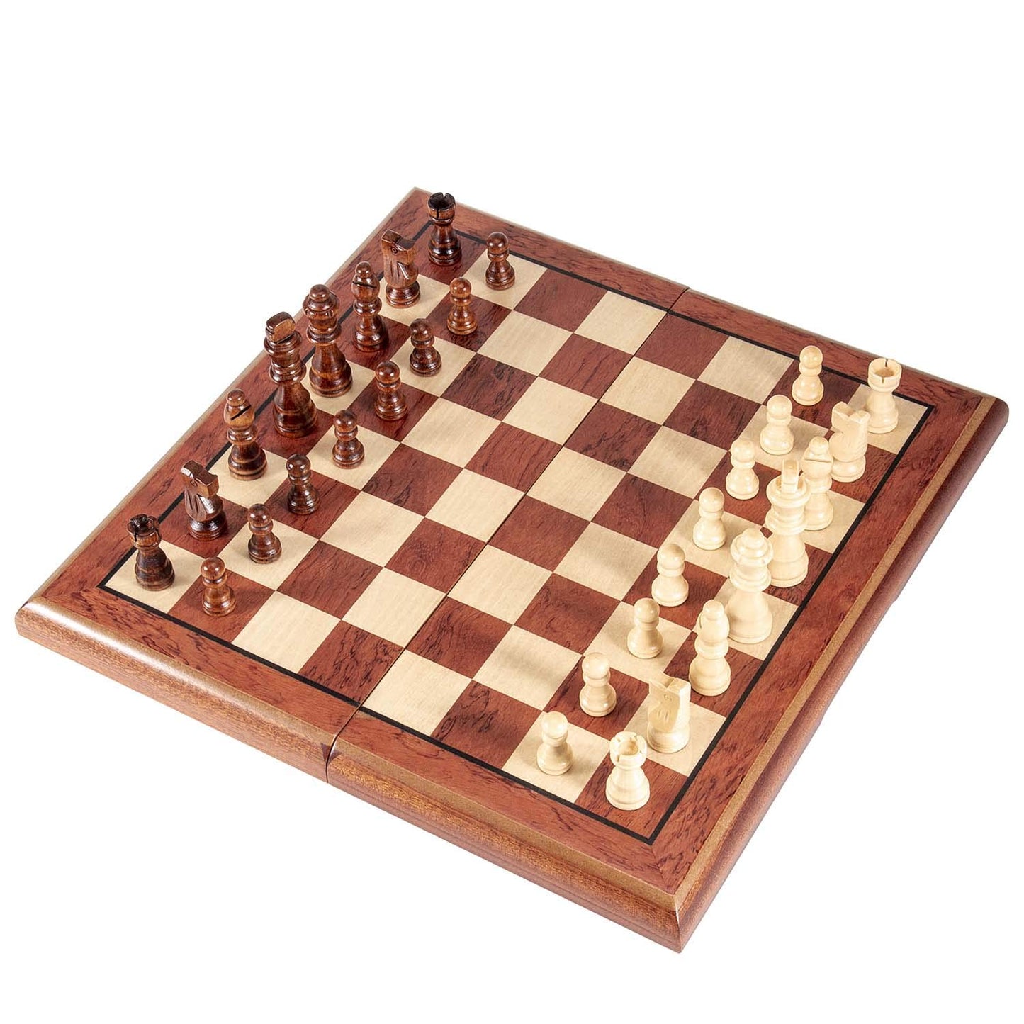 AMEROUS 15'' Magnetic Wooden Chess Set -Folding Board -2 Extra Queens -Chessmen Storage Slots -Gift Package, Travel Chess Board Game Sets for Kids