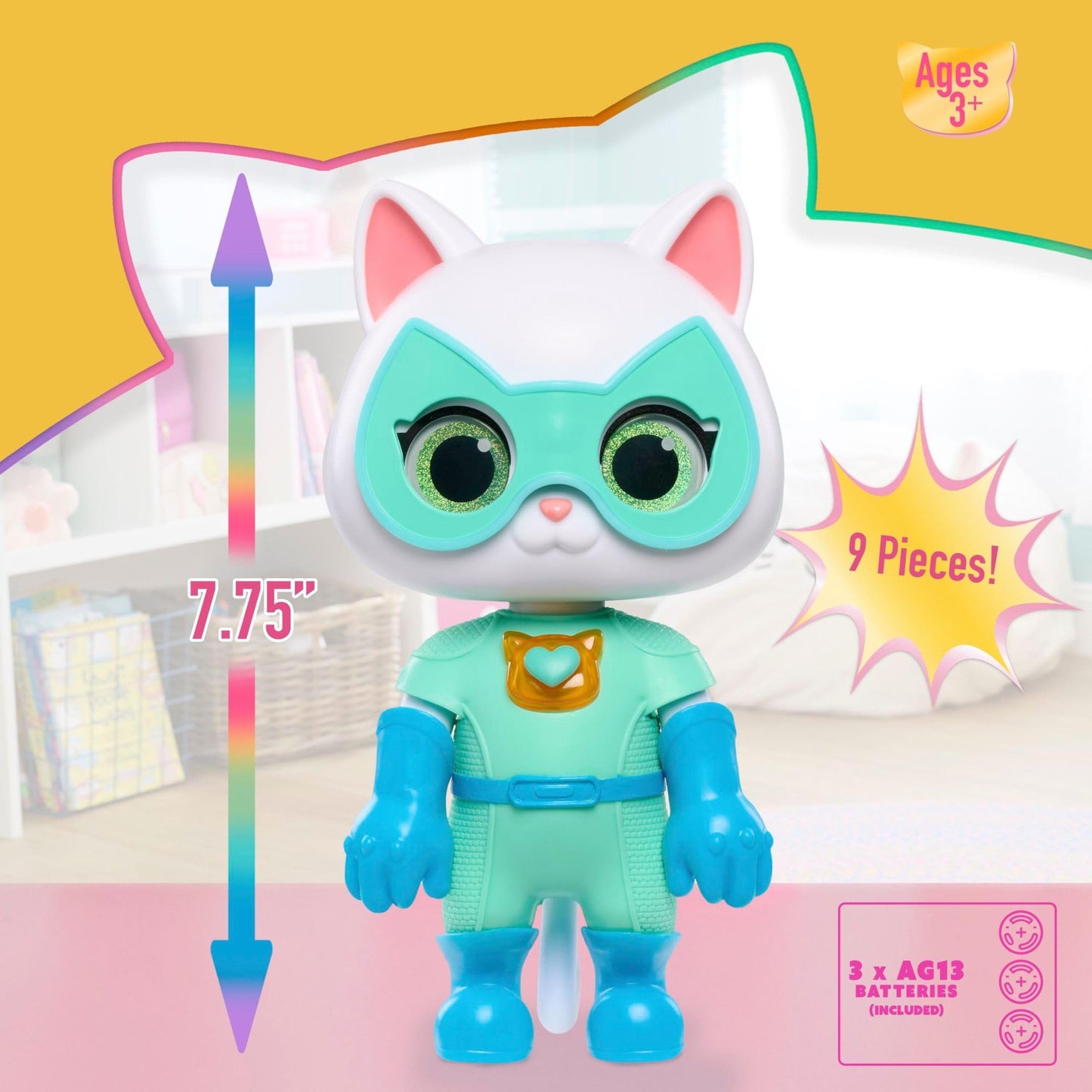 Disney Junior SuperKitties Cat-Tastic Transforming Bitsy, Kids Toys for Ages 3 Up by Just Play