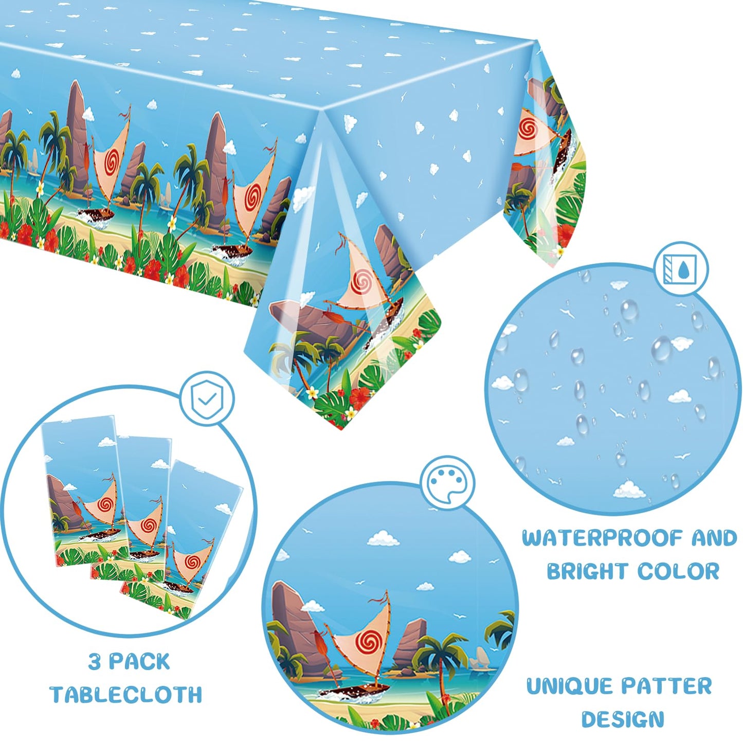 3 Pack Ocean Girl Party Disposable Plastic Rectangular Tablecloths