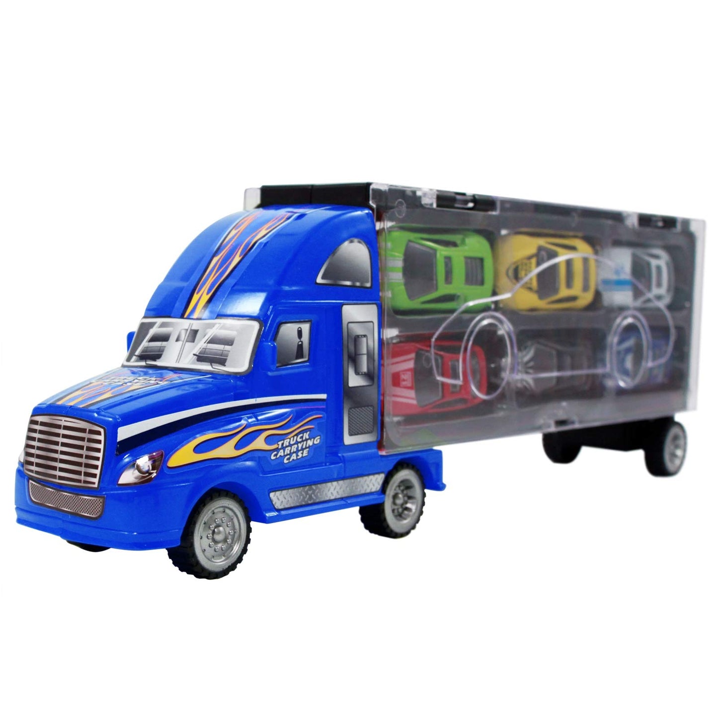 7pc Thunder Wheels Toy Truck Diecast Race Car Carrier Set - Blue