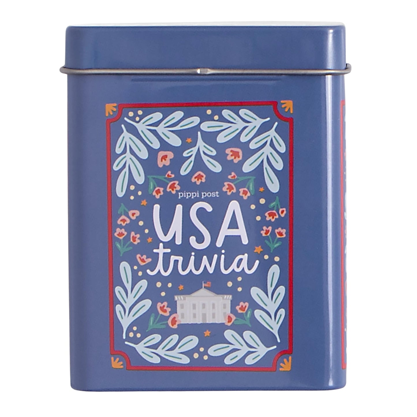 Pippi Post USA Trivia Card Game with Storage Tin - 50 American History, Culture & Landmark Quiz Cards - Travel-Friendly Trivia Deck for Road Trips