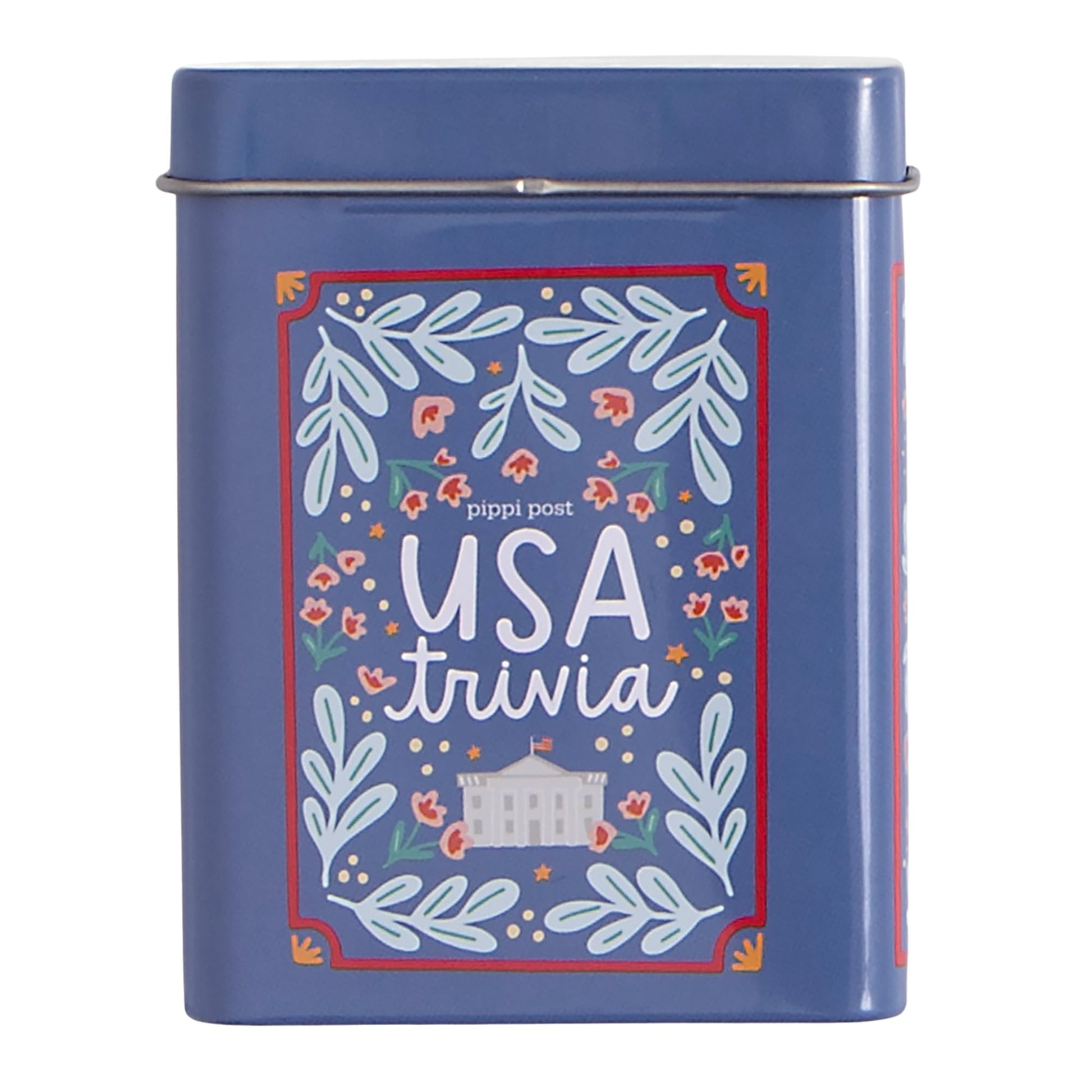 Pippi Post USA Trivia Card Game with Storage Tin - 50 American History, Culture & Landmark Quiz Cards - Travel-Friendly Trivia Deck for Road Trips