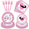 80 Pcs Pink Cartoon Birthday Party Decorations, Pink Girls Dessert Plates Napkins Forks Tableware Kit for Baby Shower Girls 1st 2nd 3rd 4th 5th 6th