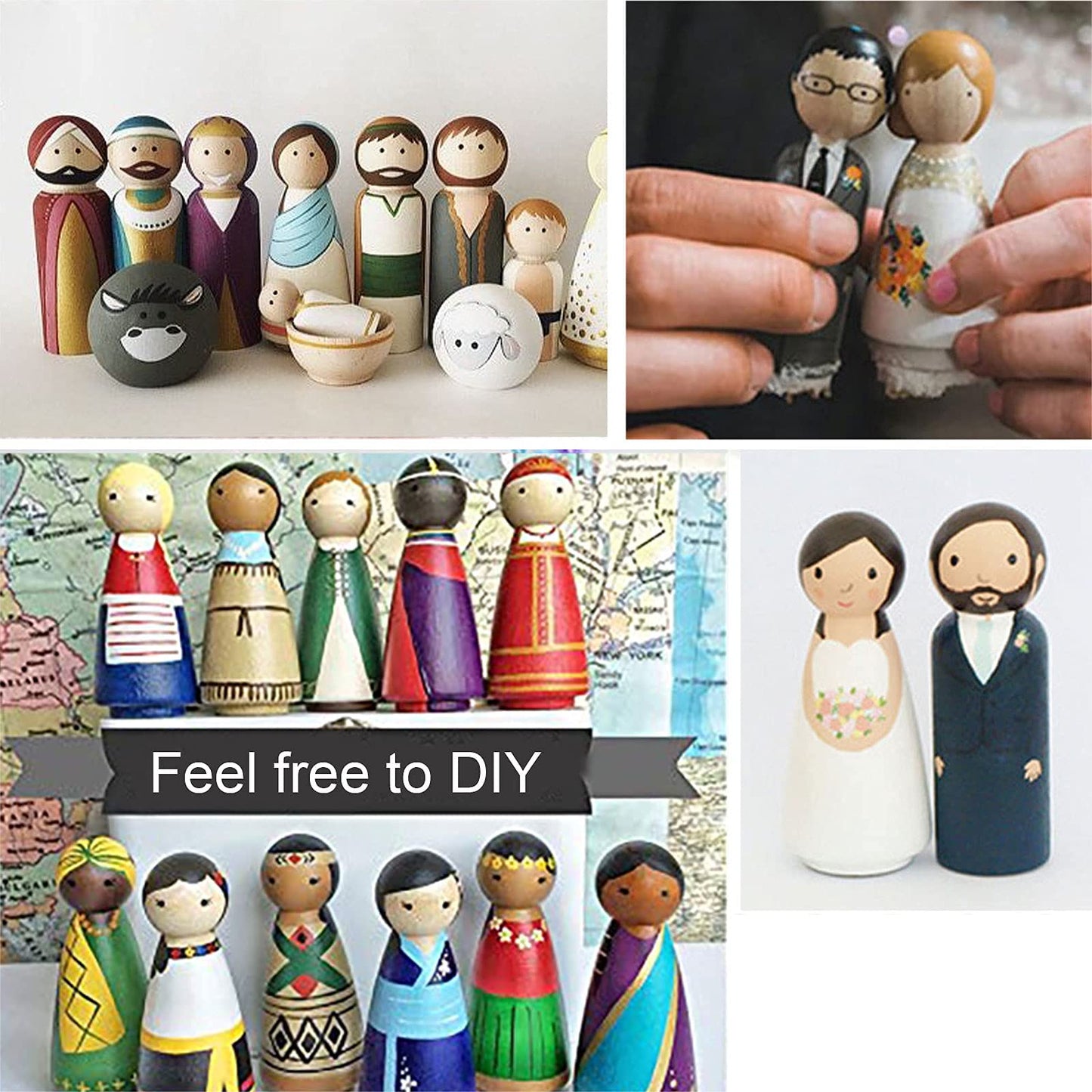 HOIGON 30 PCS 3.5 Inch Wooden Peg Dolls, 90mm Unfinished Angel Girl Wooden Peg Doll People for Crafts, Wedding, Cake Toppers, Painting, Decor