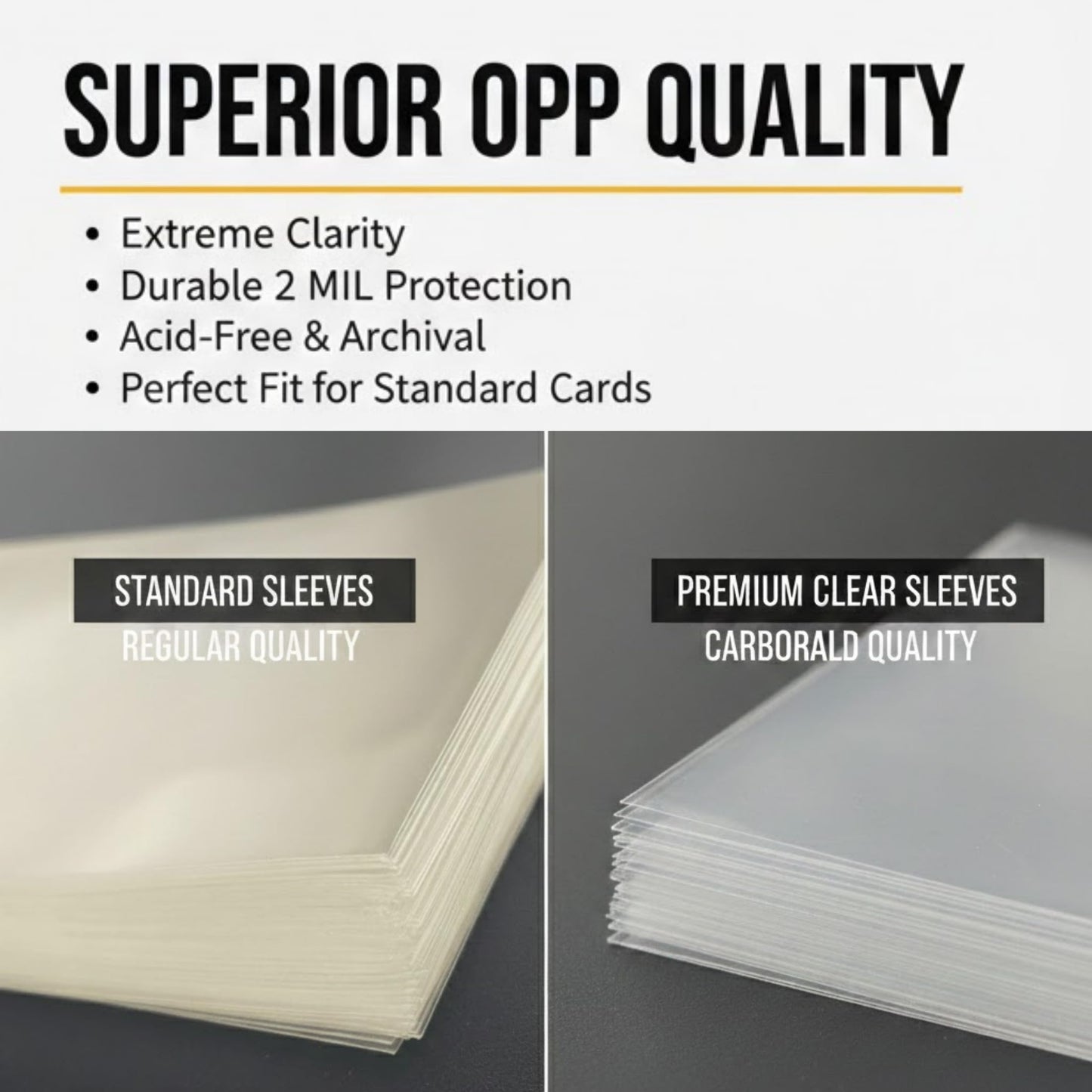 Cardboard Gold Super Premium Card Sleeves - Penny Sleeves for Trading Cards - Ultra Clear OPP 2 mil - 2 5/8" x 3 5/8" - Fits Standard Size Cards