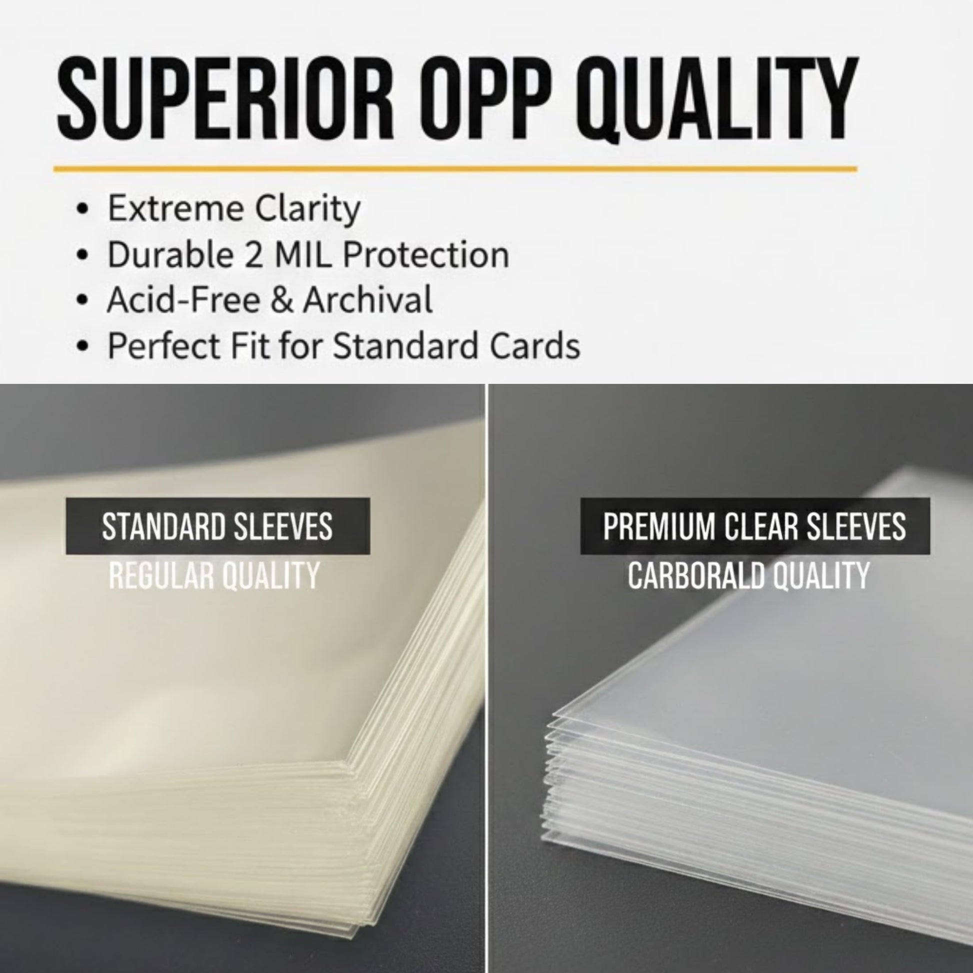 Cardboard Gold Super Premium Card Sleeves - Penny Sleeves for Trading Cards - Ultra Clear OPP 2 mil - 2 5/8" x 3 5/8" - Fits Standard Size Cards