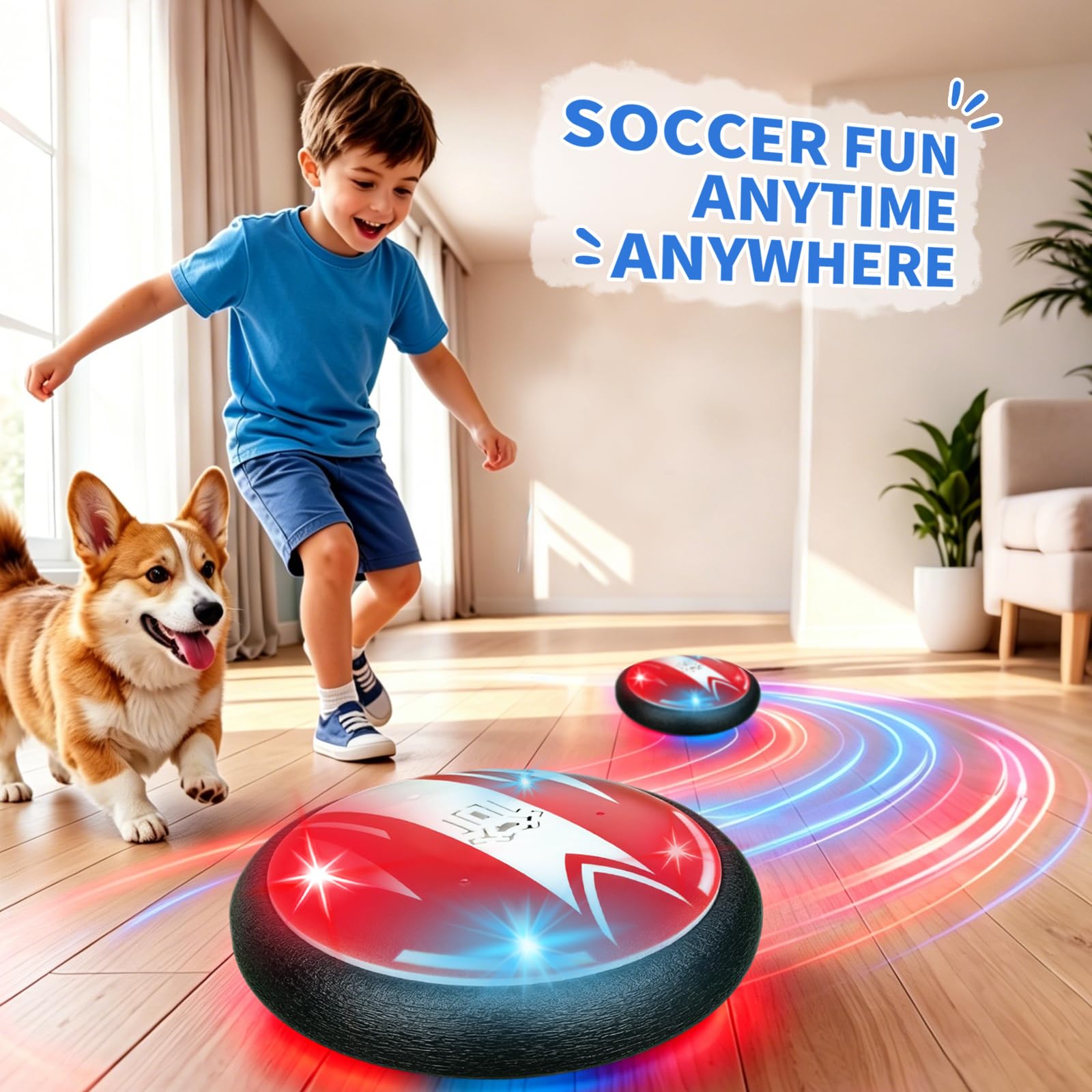 iuuoi Light Up Hover Soccer Ball, Indoor Air Floating Football with LED Lights & Foam Bumper Protection, Boys Toys for Ages 3 4 5 6 7 8-12, Fun