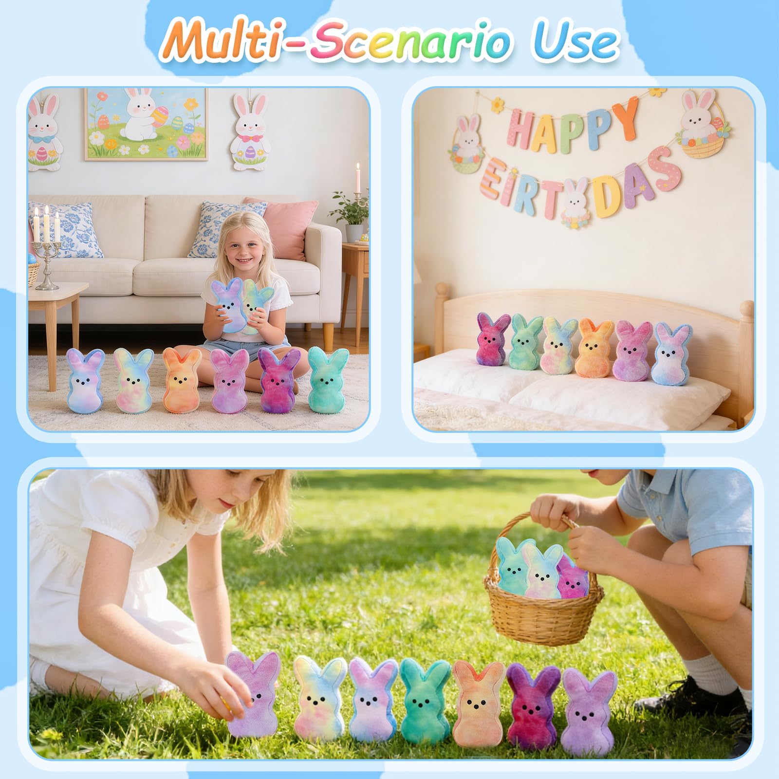 vizethru 6 Pcs Easter Bunny Plush Toys,Easter Basket Stuffers Toys for Kids,Bunny Stuffed Animals, Easter Party Favors Gift Toys for Kids
