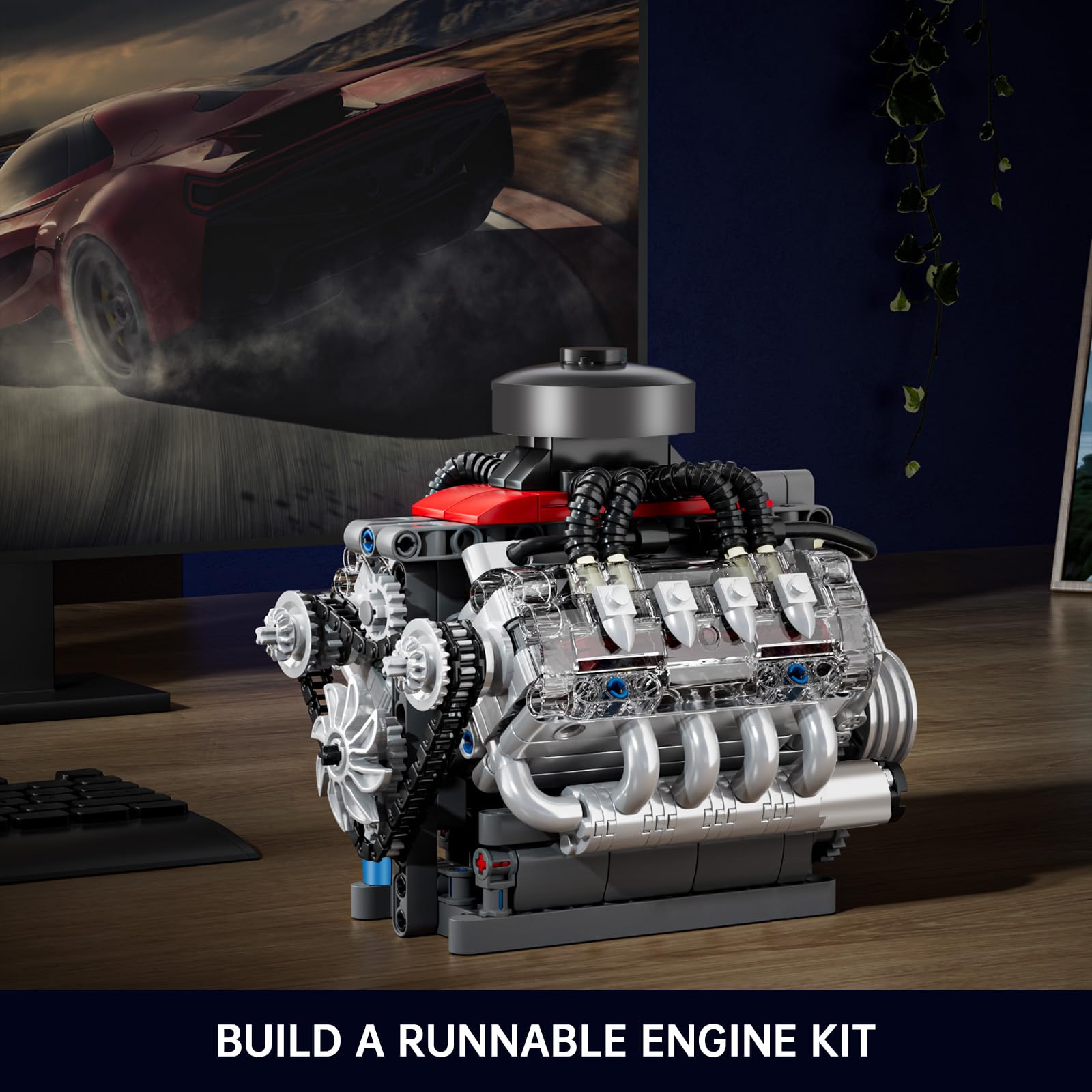 Mould King Mini V8 Engine Kits That Runs, Build Your Own Visible Car Motor, Physical Science Experiment Models for Teens, Best STEM Toy Gifts for 14+