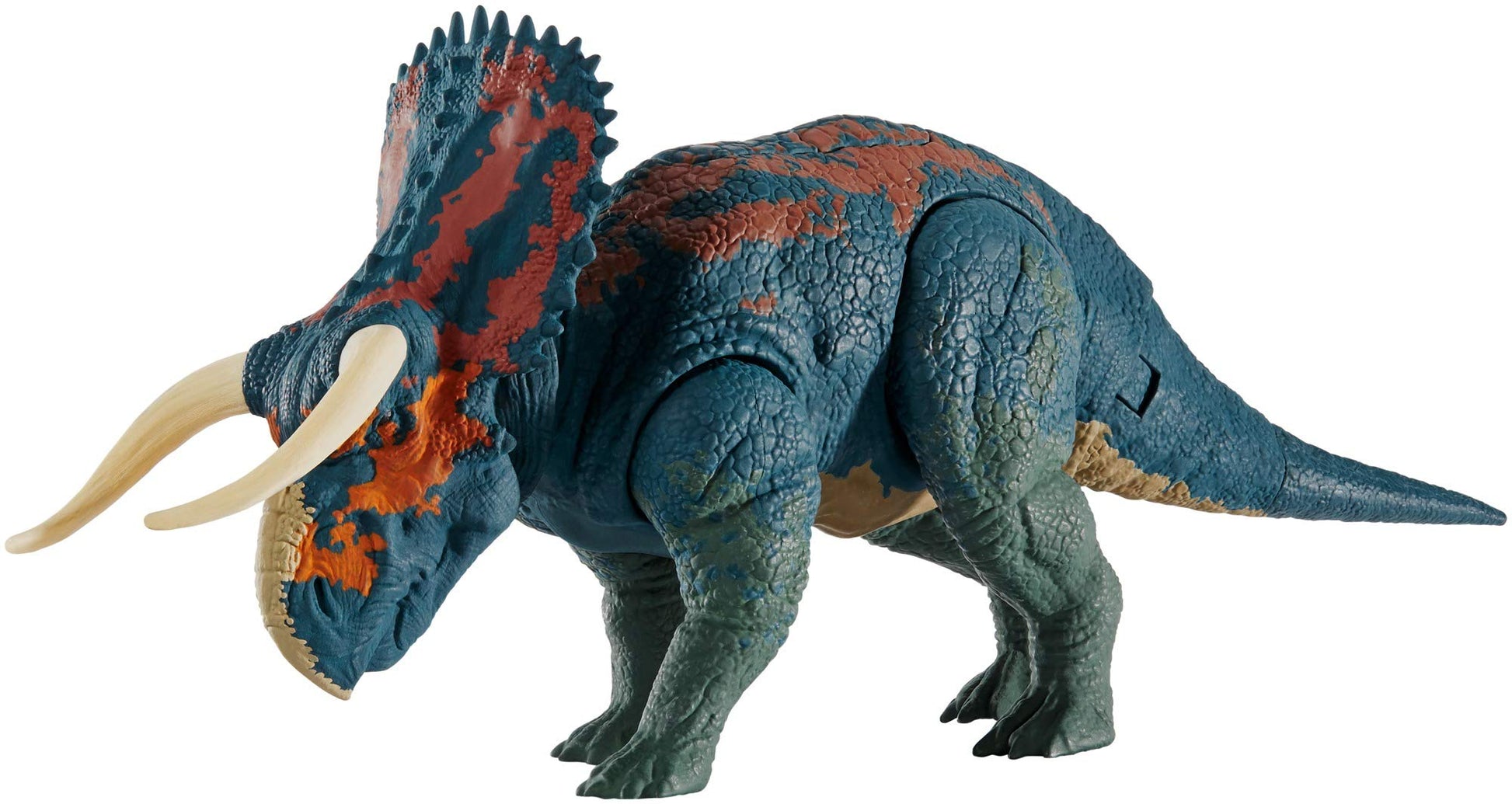 Jurassic World Dual Attack Nasutoceratops Dinosaurs in Medium Size with Button-activated Dual Strike Action Moves Like Tail & Head Strikes