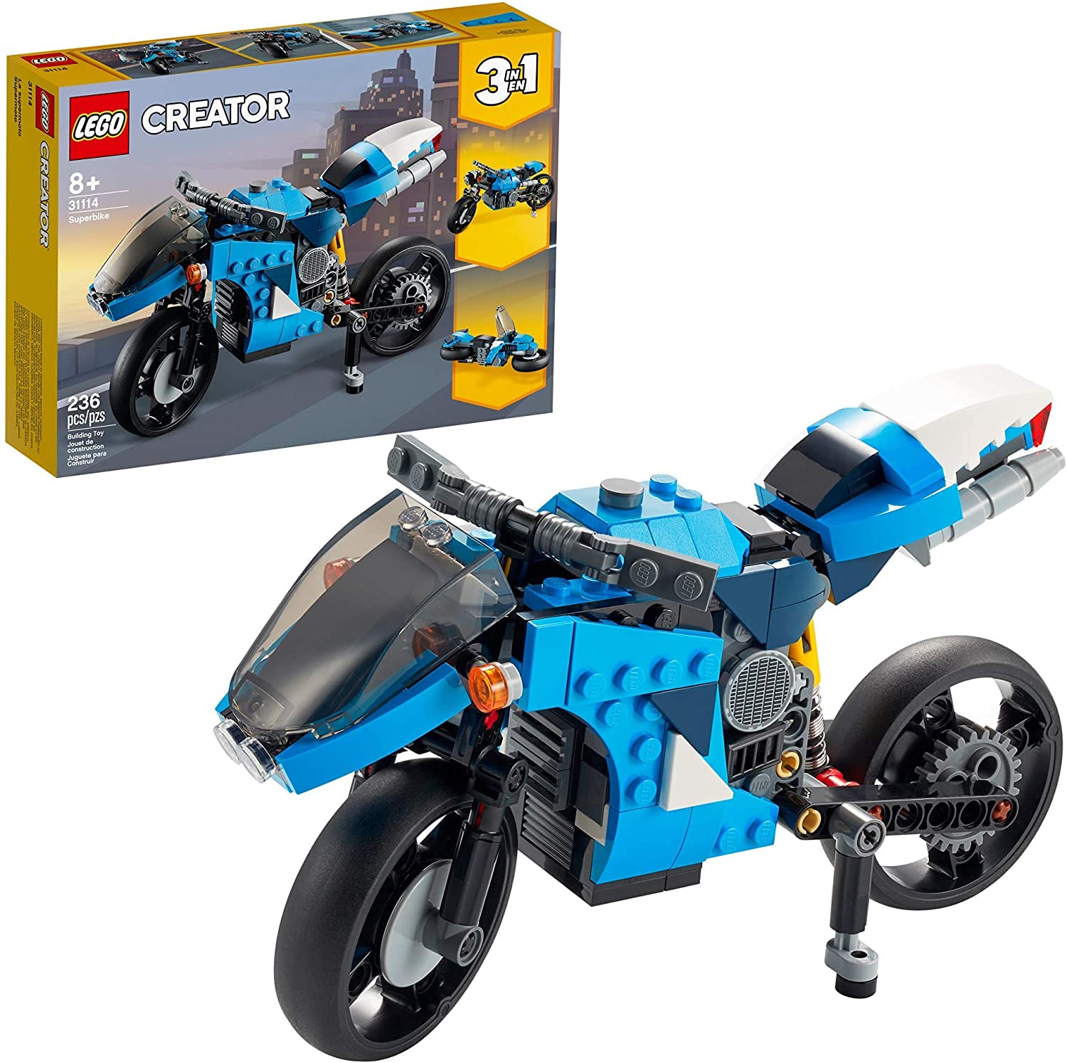 LEGO Creator 3in1 Superbike 31114 Toy Motorcycle Building Kit; Makes a Great Gift for Kids Who Love Motorbikes and Creative Building, New 2021 (236