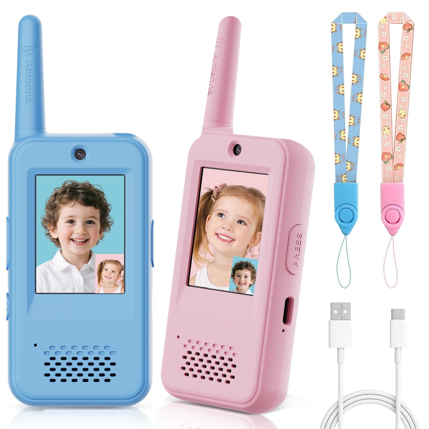 Video Walkie Talkies for Kids with 6 Voice Effects, Support Send Voice, Pictures, Emojis, and Selfies, Christmas Birthday Gifts for Kids Indoor