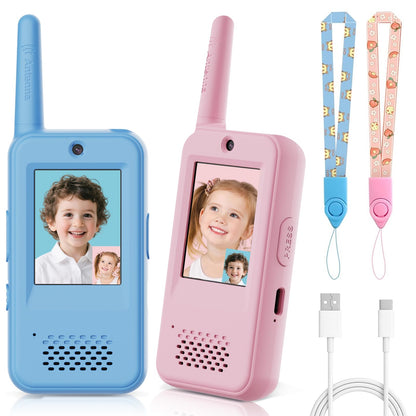 Video Walkie Talkies for Kids with 6 Voice Effects, Support Send Voice, Pictures, Emojis, and Selfies, Christmas Birthday Gifts for Kids Indoor