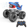 MOMONOVA Amphibious RC Monster Truck Toy with Bubble Maker for Kids 4-7 8-12, 4WD All-Terrain Waterproof Shark Remote Control Car Truck, 360°