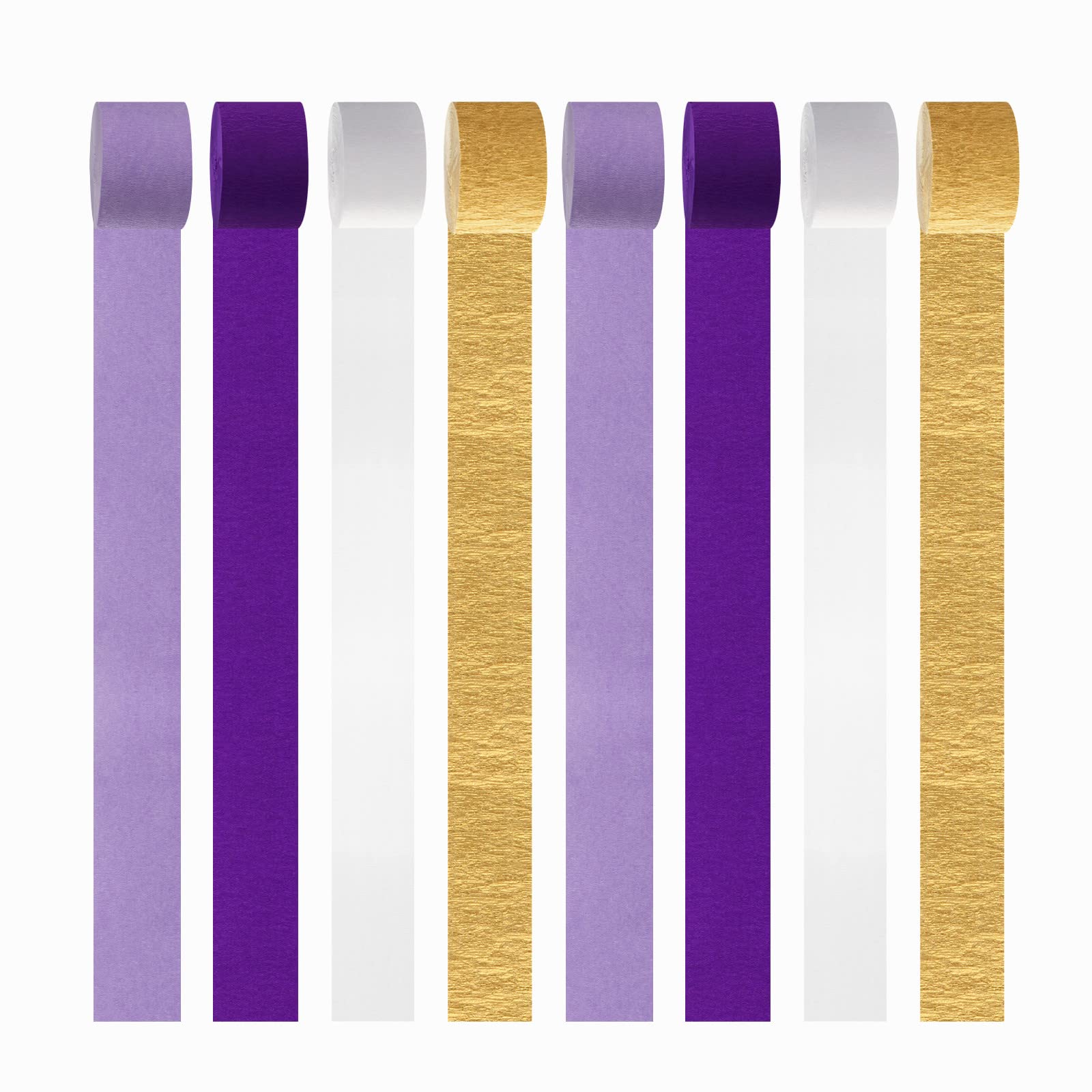 Purple-Gold Party Decorations Crepe-Paper Streamers - 8 Rolls White Purple Lavender Graduation Steamer Woman Birthday Wedding Bridal Shower Paper