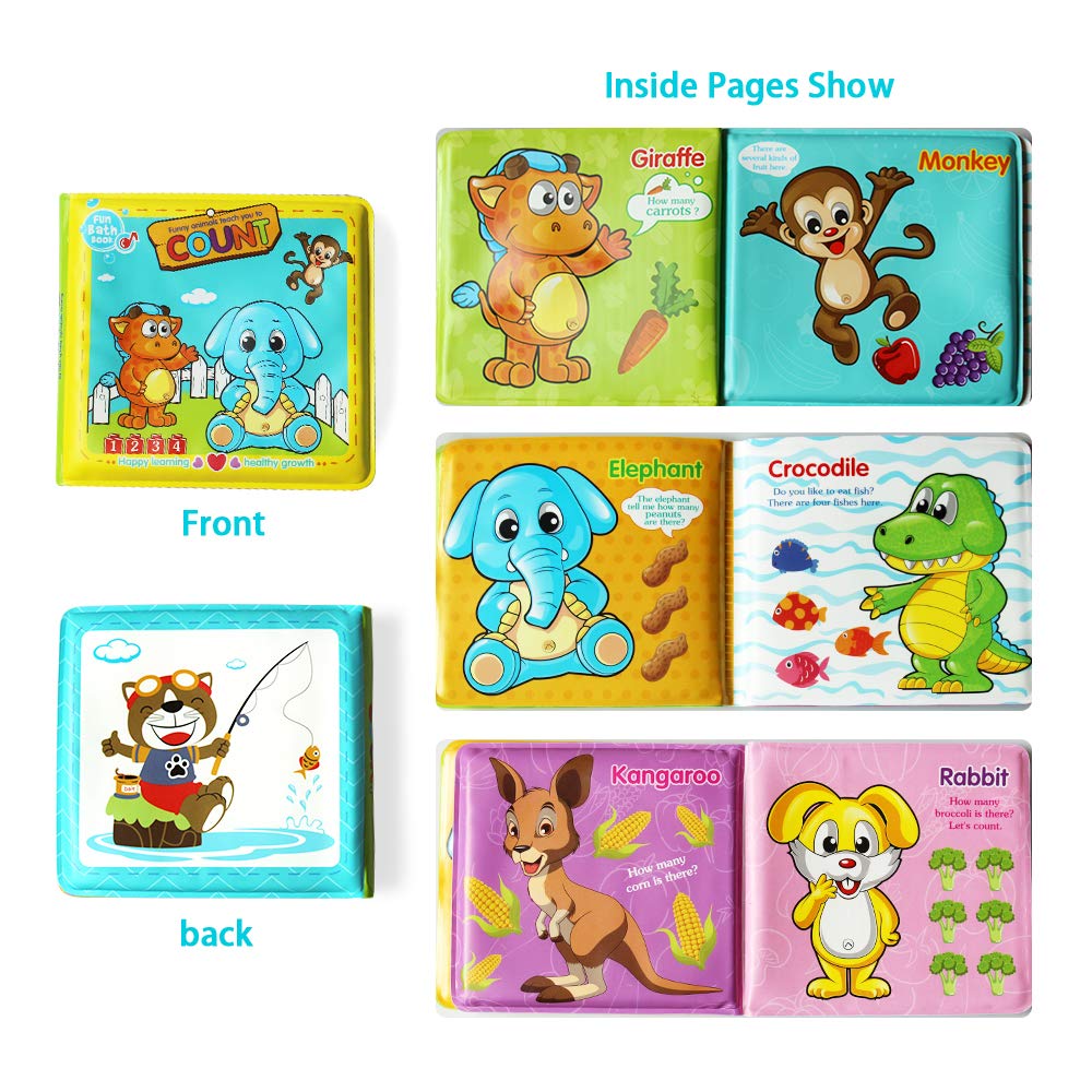 Baby Bath Books-3PCS,Bathtub Toys Floating Waterproof Educational Bath Toy Books for Toddlers-Animal Books,Count Books,Bird Books for Bath time
