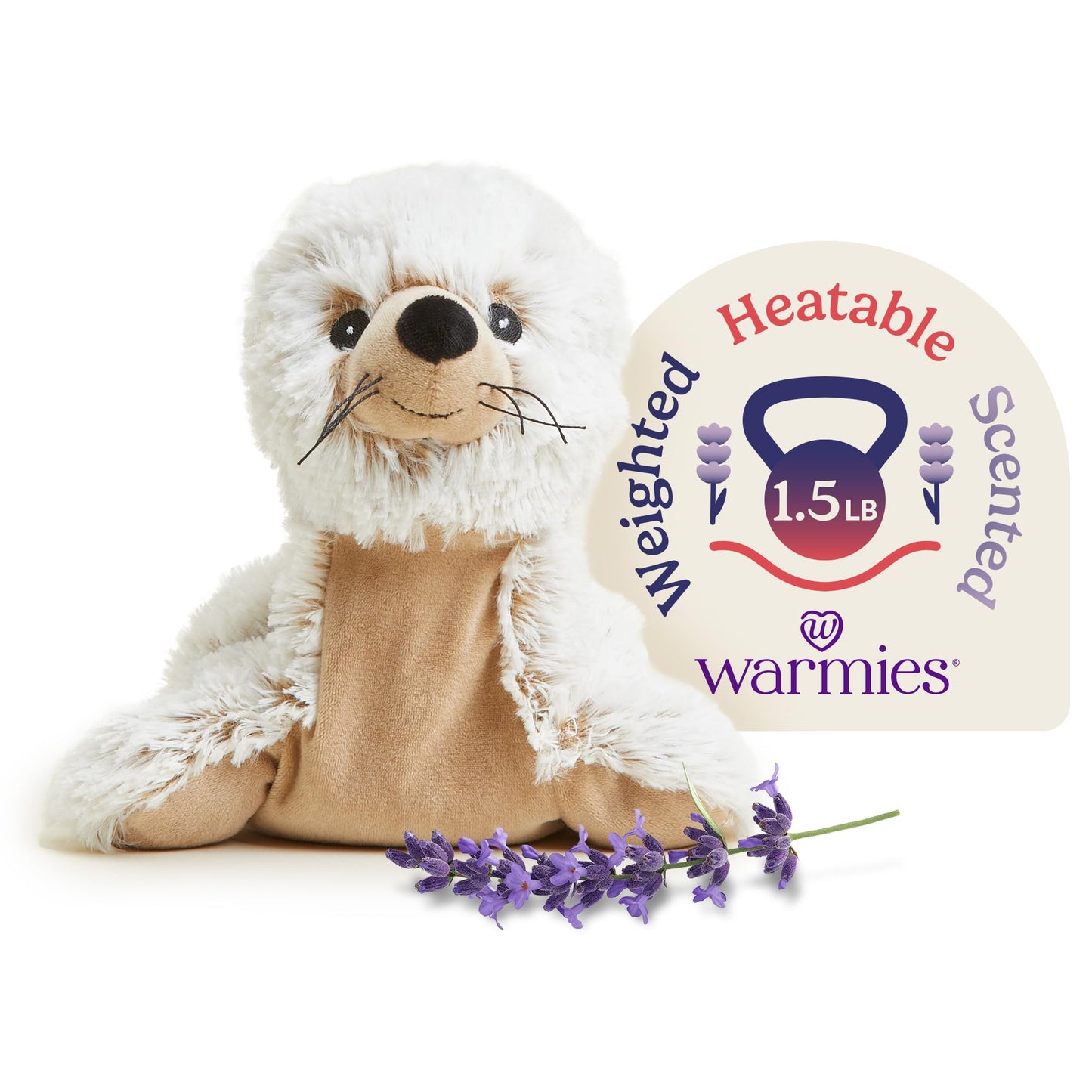 warmies Microwavable & Weighted Stuffed Animal, Seal - Heated Stuffed Animal for Cramp Relief - Weighted Plushies for Stress Relief - Seal Plushie