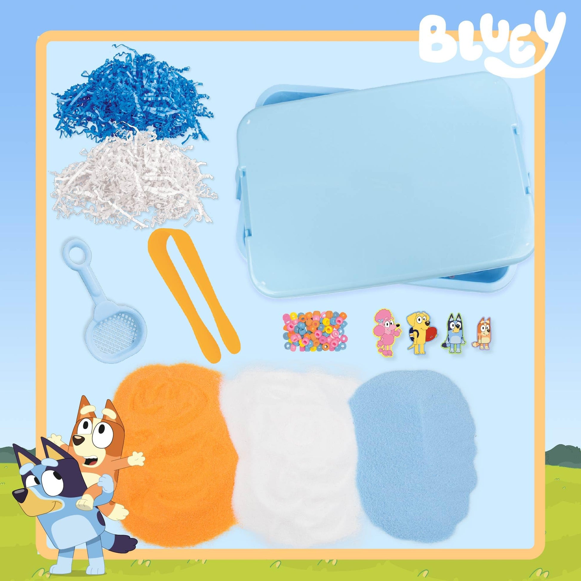 Official Bluey Seek & Find Sensory Bin, Ready-to-Use Sensory Toys, Sensory Bin for Kids with Lid, Play Sand, Scoops & Tongs, Exclusive Toys