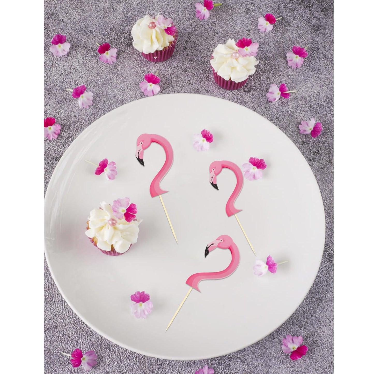 24Pcs Flamingo Cupcake Toppers, Tropical Cake Toppers