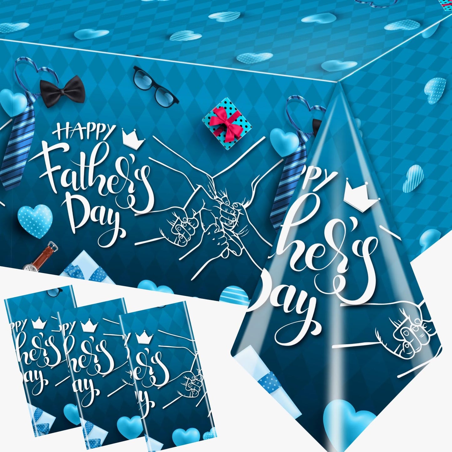 Lenyunge Father's Day Tablecloth,Happy Fathers Day Decoration 3PCS Waterproof Fathers Day Table Covers for Best Dad Decor
