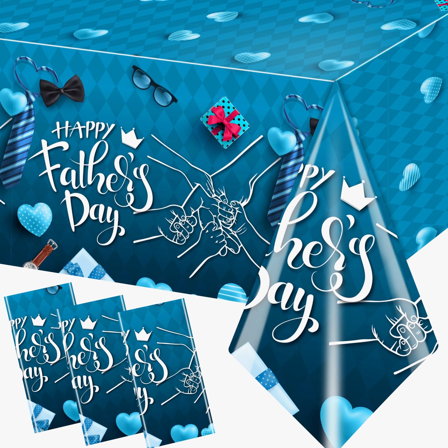 Lenyunge Father's Day Tablecloth,Happy Fathers Day Decoration 3PCS Waterproof Fathers Day Table Covers for Best Dad Decor