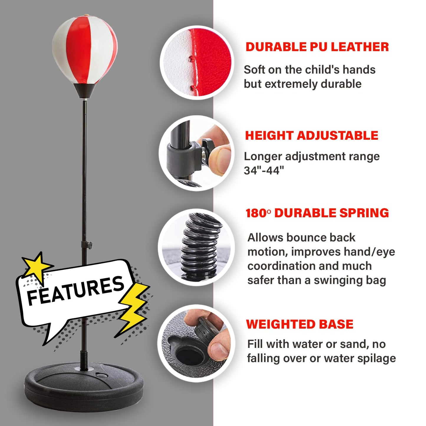 Whoobli Punching Bag for Kids and Toddler Incl Boxing Gloves| 3 4 5 6 7 8+ Years Old Adjustable Kids Boxing Bag with Stand| Sports Toy for Boys| Ideal