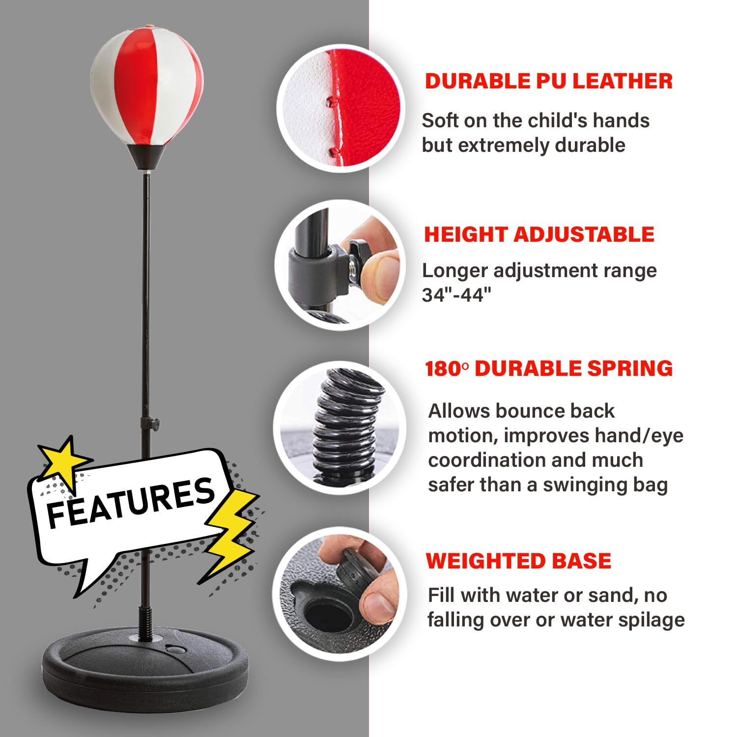 Whoobli Punching Bag for Kids and Toddler Incl Boxing Gloves| 3 4 5 6 7 8+ Years Old Adjustable Kids Boxing Bag with Stand| Sports Toy for Boys| Ideal