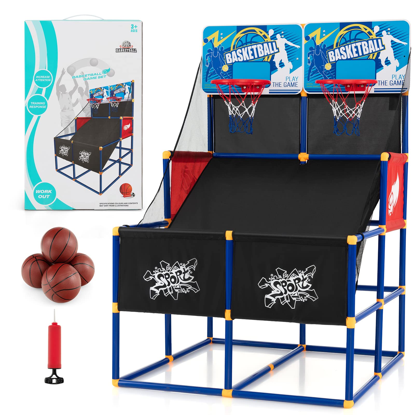 Giantex Arcade Basketball Hoop for Kids - Indoor Outdoor 2 Player Dual Shot Basketball Arcade Game with 4 Balls and Ball Pump, Great Gift for Boys