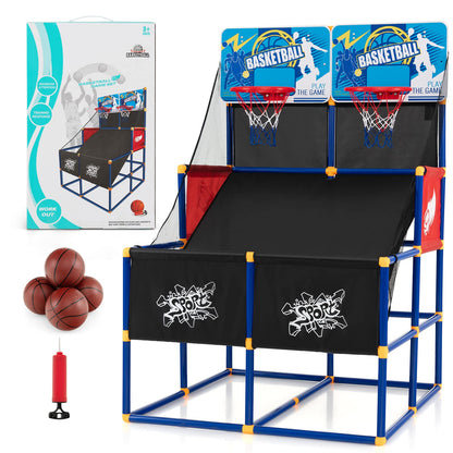 Giantex Arcade Basketball Hoop for Kids - Indoor Outdoor 2 Player Dual Shot Basketball Arcade Game with 4 Balls and Ball Pump, Great Gift for Boys