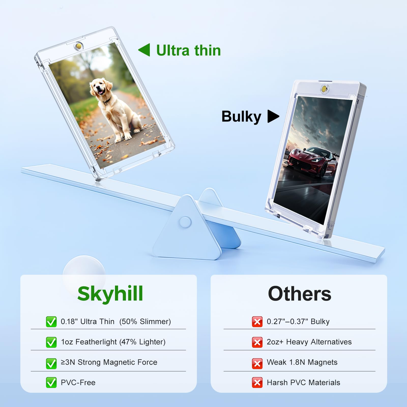 Skyhill 52ct Magnetic Card Holders, 35pt Slim One Touch Card Holder with Extra 52 Penny Card Sleeves, U-V Protection& Waterproof Hard Plastic Card