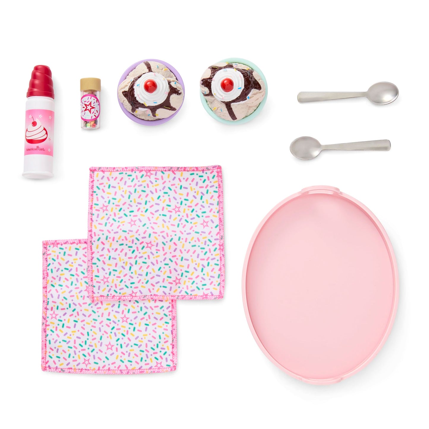 American Girl Truly Me, 18-inch Doll Playset and Accessories, Sundaes for Two Set, with Metal Spoons, Ages 6+