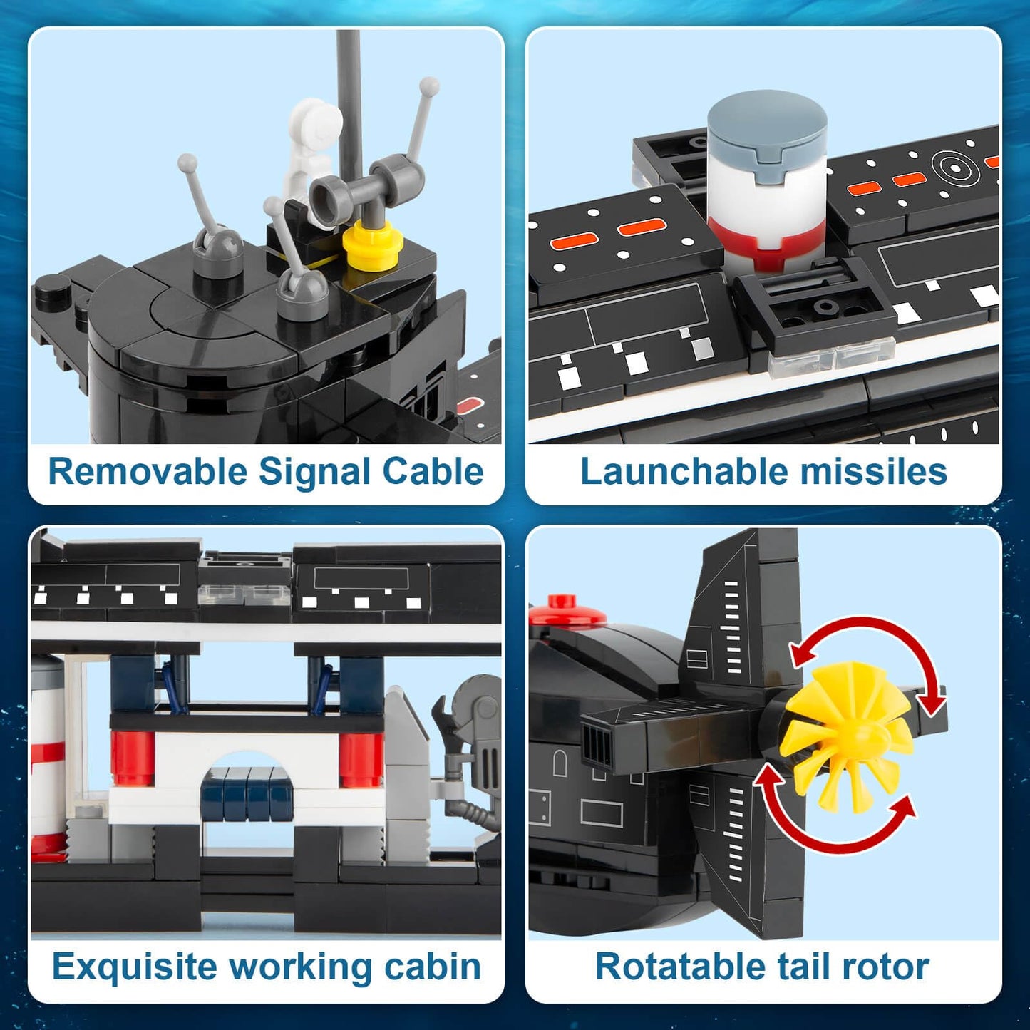Finger Rock Nuclear Submarine Building Set, WW2 Historical Military Series Submarine Model Set, Collection Birthday Gifts Toy for Teens and Adults 14+