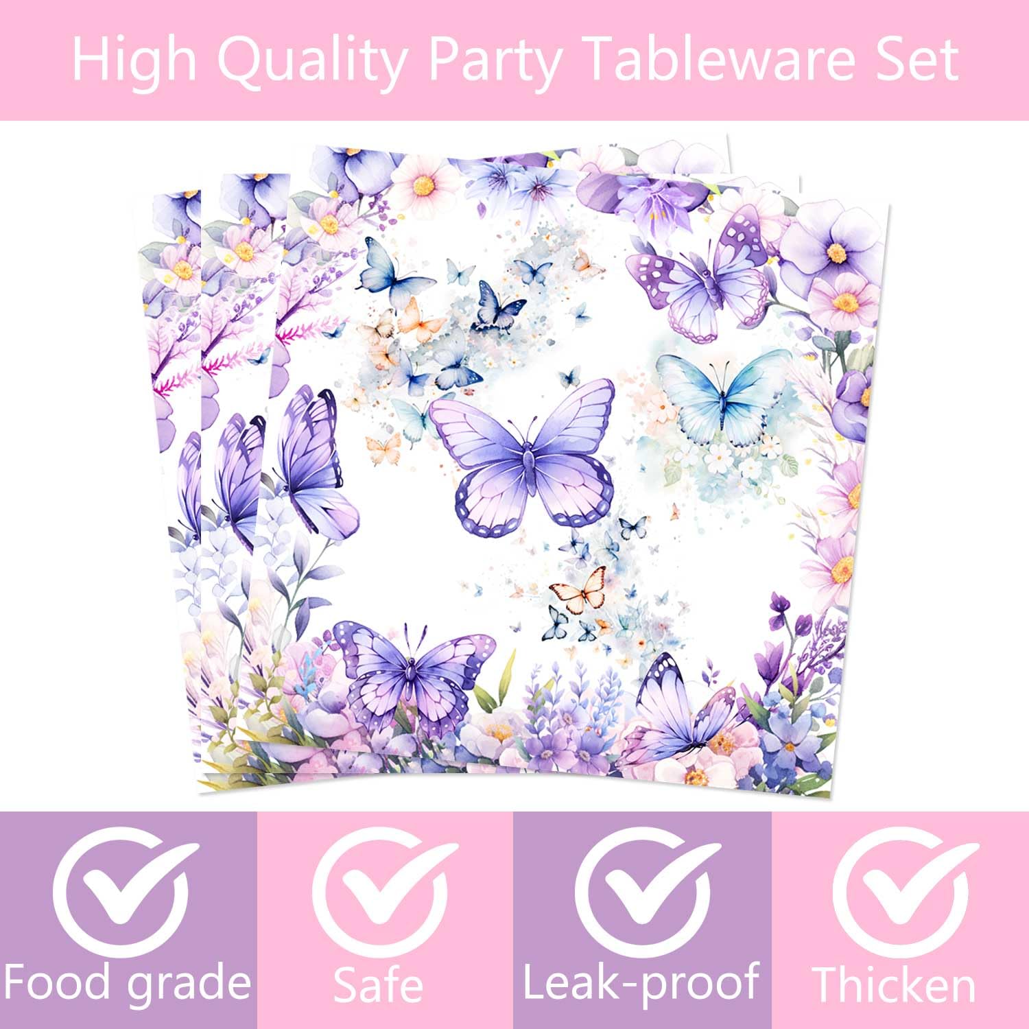 80 Pcs Butterfly Kisses Birthday Wishes Party Decor Spring Butterfly Paper Plates Napkins Forks Dinnerware for Butterfly Girls Baby Shower 1st 2nd 3rd