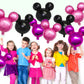 9Pcs Pink Mouse Party Foil Balloons, 27” Black, Rose Red, Pink Balloons, Cartoon Mouse Party, Baby Party, Girl Party, Kids Birthday Theme Party