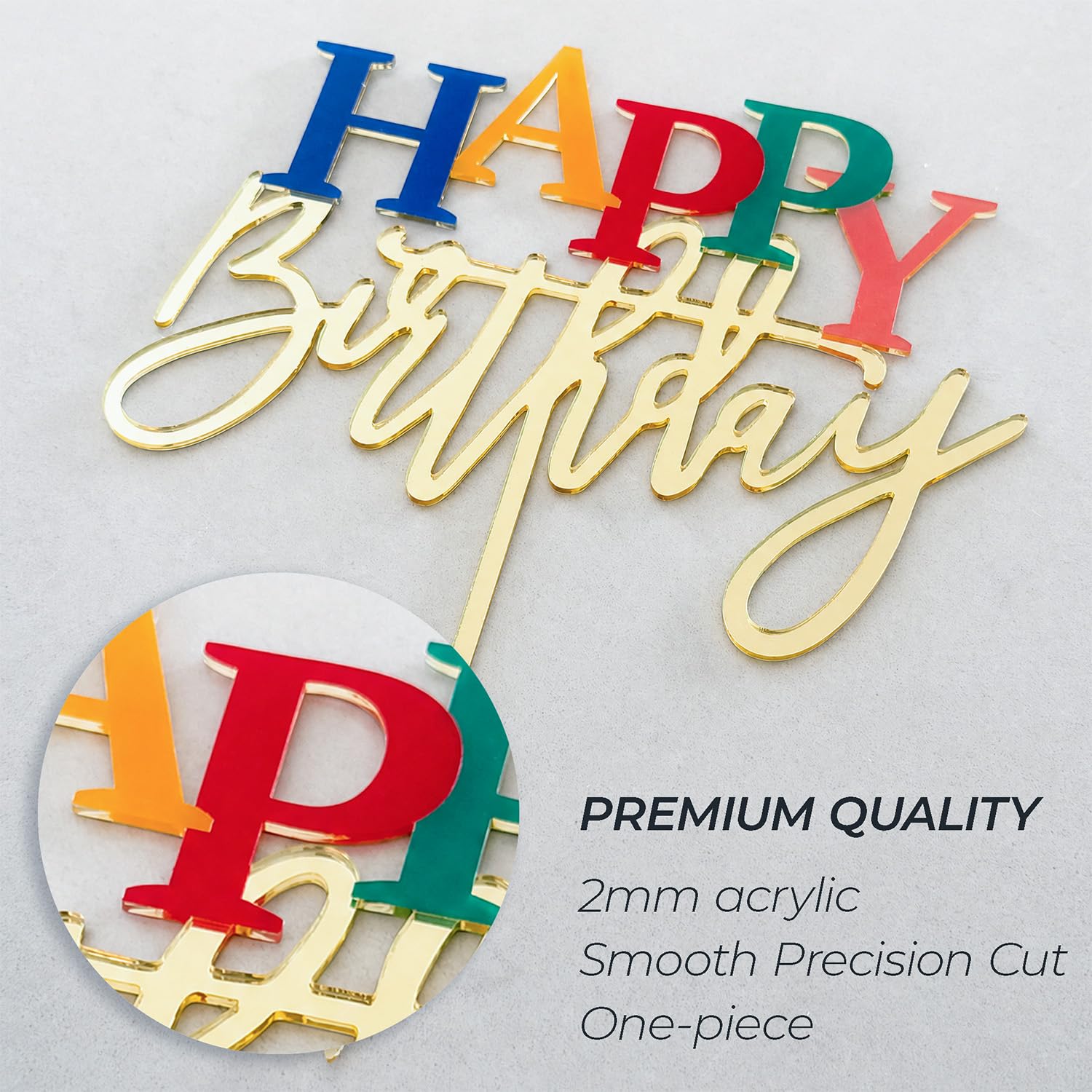 Apluselection Acrylic Happy Birthday Cake Topper, Gold Rainbow Decoration