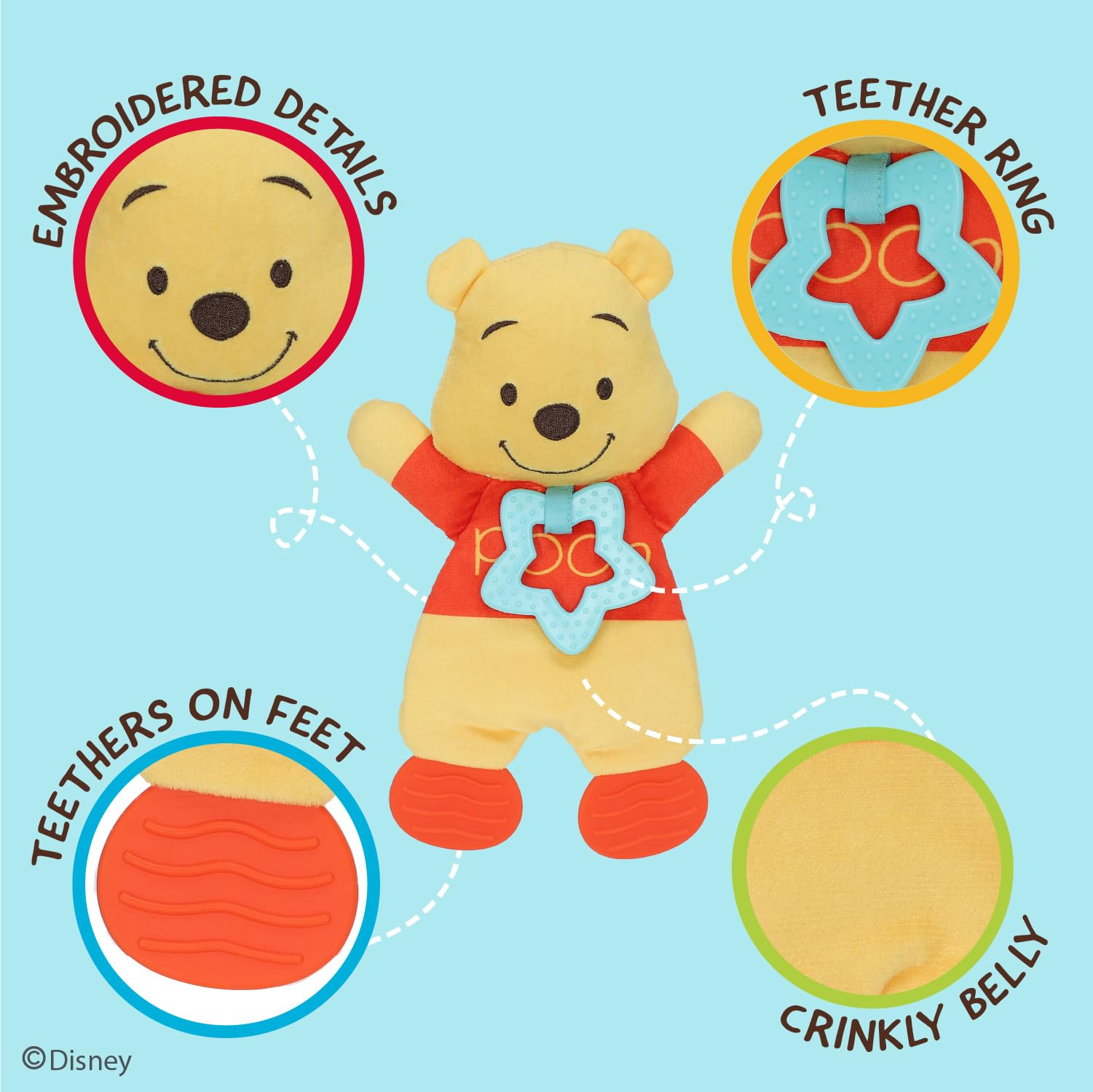 Disney Baby Winnie The Pooh Sensory Blanky with Crinkle and Teether Feet for Infant Baby Boys and Girls