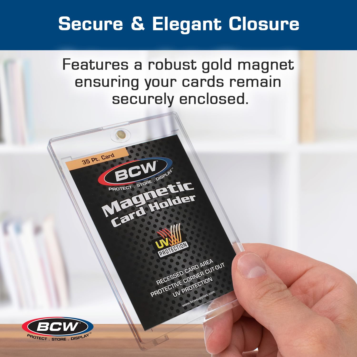 BCW Magnetic Card Holder - 35 PT Thickness - 40 Pack | Protective Display Card Case with Secure Gold Magnet Closure | UV Protection, Quick Access