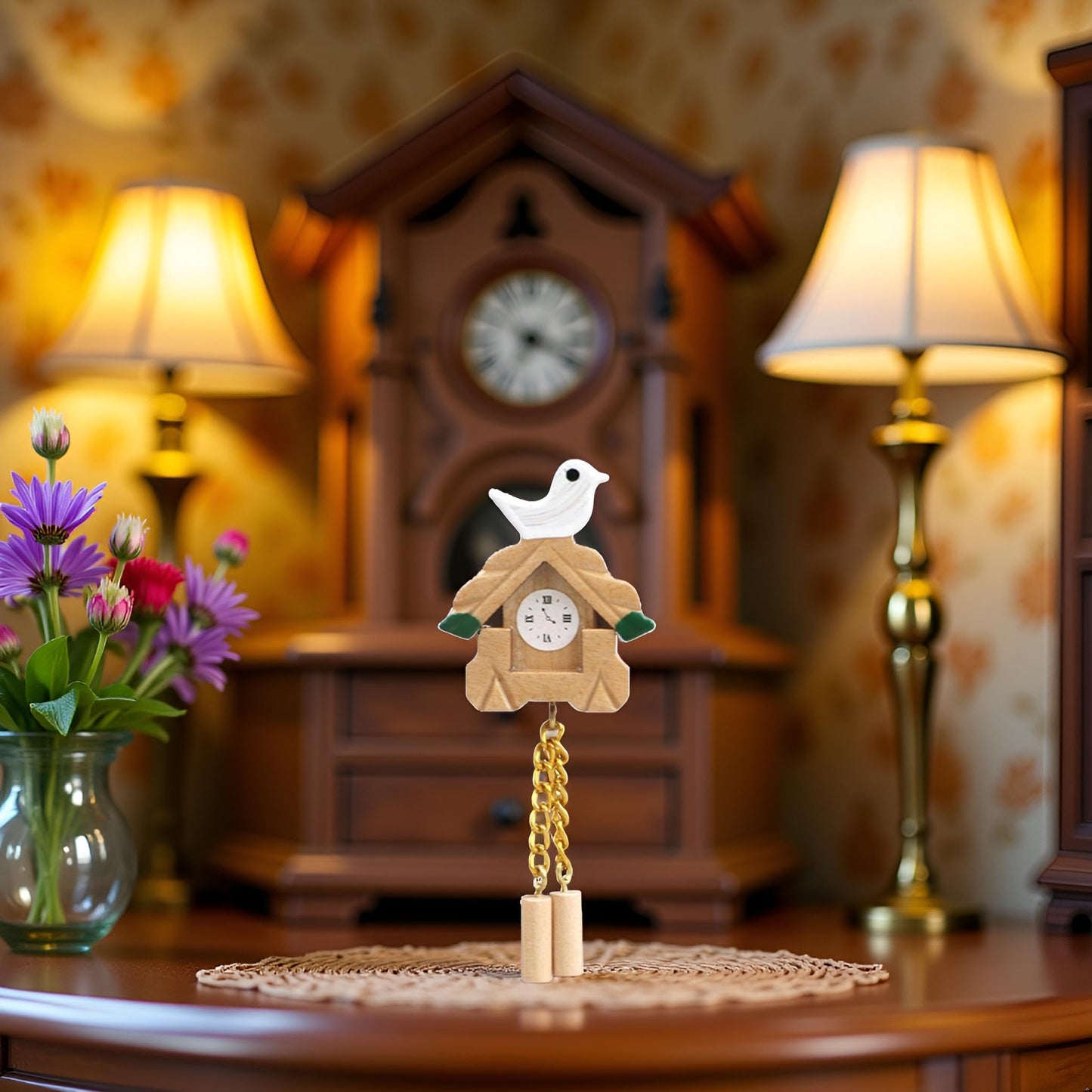 1Pc Miniature Wooden Clock, 1/12 Scale Accessories, 1/12 Scale Cuckoo Clock Dollhouse Miniatures Realistic Bird Wall Clock Dollhouse Furniture