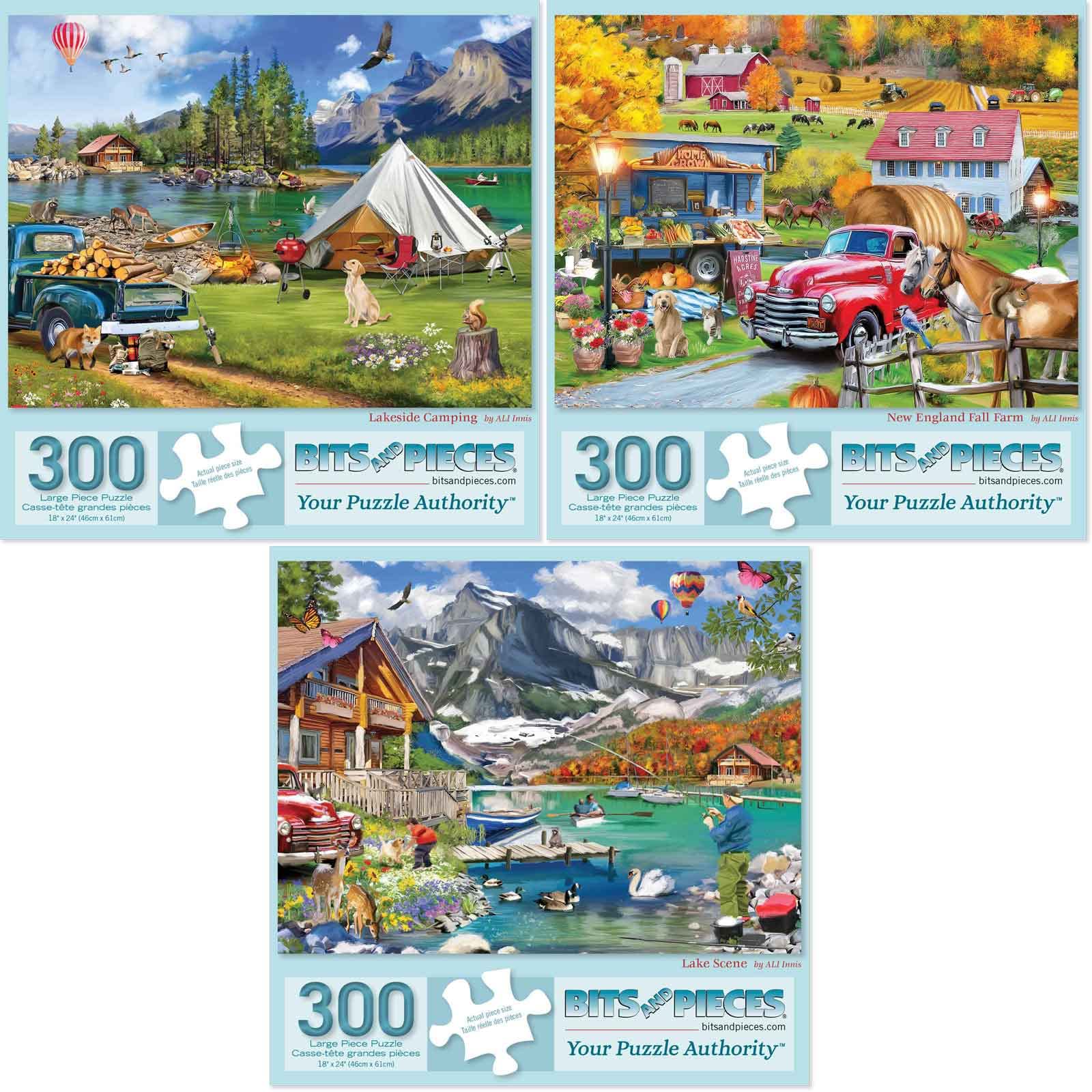 Bits and Pieces - Value Set of Three Large 300 Piece Jigsaw Puzzles for Adults - Lake & New England Farm Jigsaw Puzzles by Ali Innis, Completed Puzzle