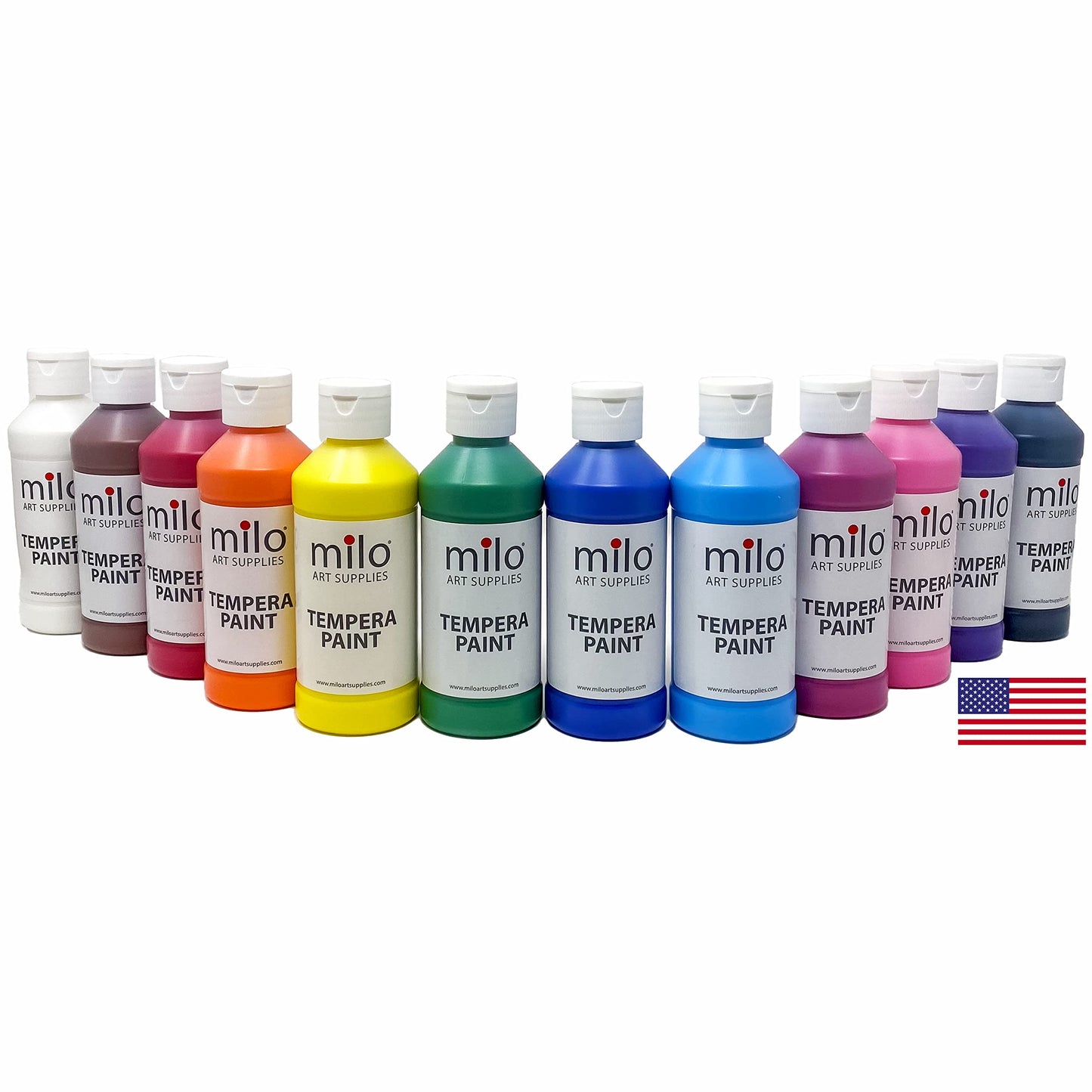 milo Kid's Washable Tempera Paint Set, 12 Primary Colors, 8 oz Bottles