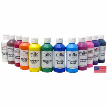 milo Kid's Washable Tempera Paint Set, 12 Primary Colors, 8 oz Bottles