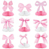 Vyooxcy 9 PCS Pink Bow Theme Honeycomb Centerpieces Decorations, Party Table Topper Decor for Girls Theme Birthday Baby Shower Wedding Party (Princess