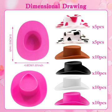 XIPEGPA 50PCS Plastic Mini Western Cowboy Cowgirl Hats Cute Miniature Hat West Party Crafts for Cowboy Cowgirl Party Supplies (Colourful)