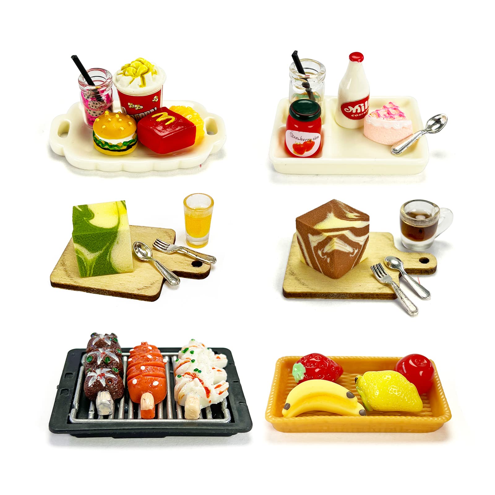 HUADELAIMA 200 Piece Dollhouse Miniature Food Pretend Fast Food Toy Set Burger Fries Milk Cake Egg Bread Pizza Coffee etc Doll Food Kitchen